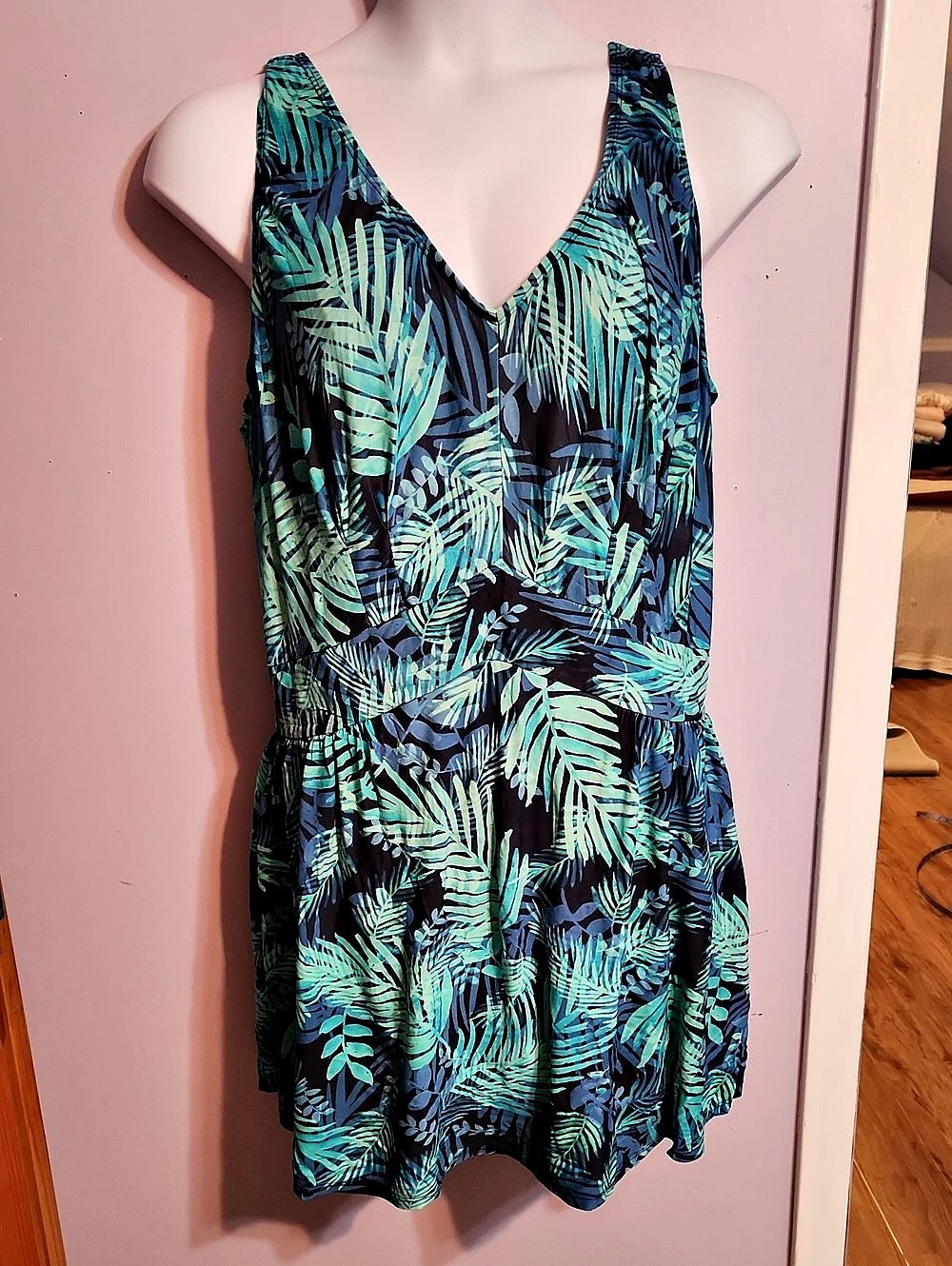 Swimsuits for All Tropical Print One Piece Swimdress